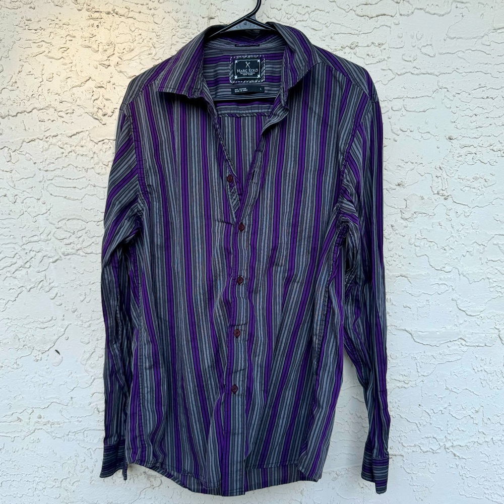 Marc Ecko Cut & Sew Men’s Purple, Gray, & Black Long Sleeve Dress Shirt Size L